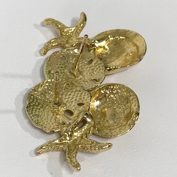 14K Gold Filled Sand Dollar Starfish Clam Shell Cluster Post Stud Earring Signed - Picture 12 of 15